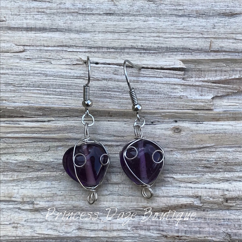 Vintage Purple Wire Wrapped Dangle Earrings